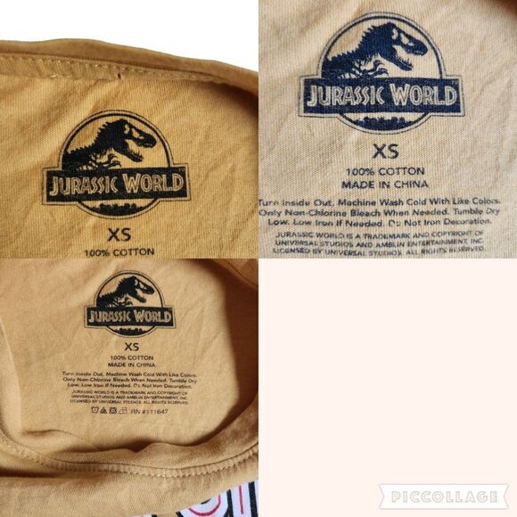Jurassic World yellow red multi color Clever Girl raptor t shirt sz XS - Picture 12 of 12